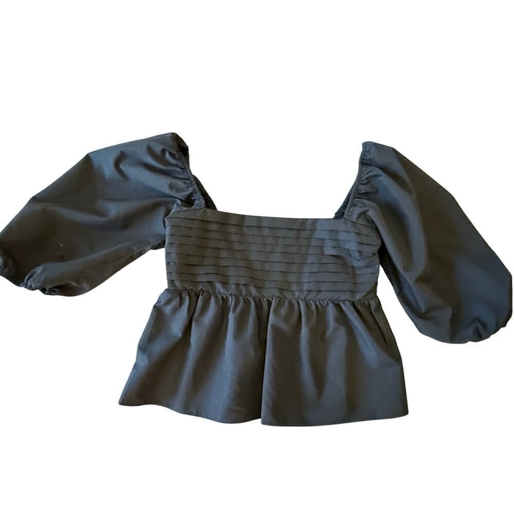 MI AMI Black Babydoll Puff Sleeve Shirt Top Blouse Women size S